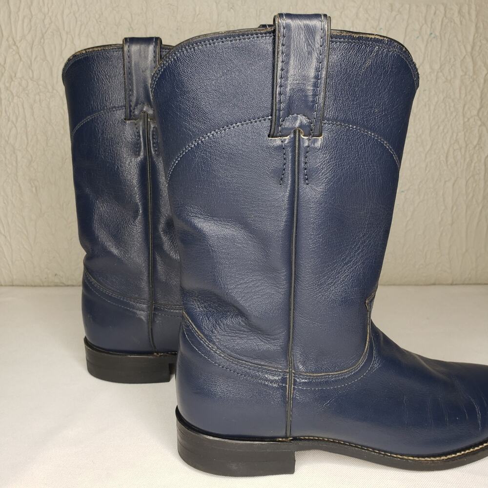 JUSTIN Blue Leather Roper Cowboy Boots Womens Size 6.5 B Vintage L3744 Made USA - Picture 6 of 14